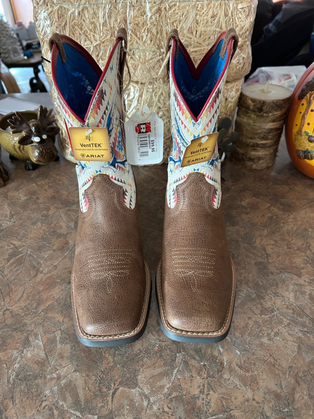 ARIAT SAN ANGELO LEATHER LOGO AZTEC PRINT COWGIRL BOOTS